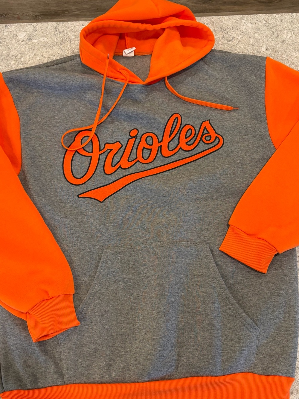 Baltimore Orioles Script Hoodie in Gray and Bright Orange-XL